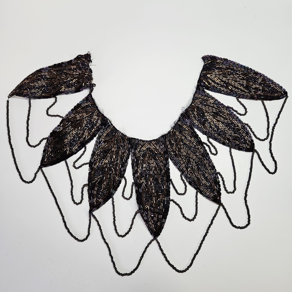 VINTAGE Peacock Iridescent Beaded Draped Sewing Applique Collar Piece